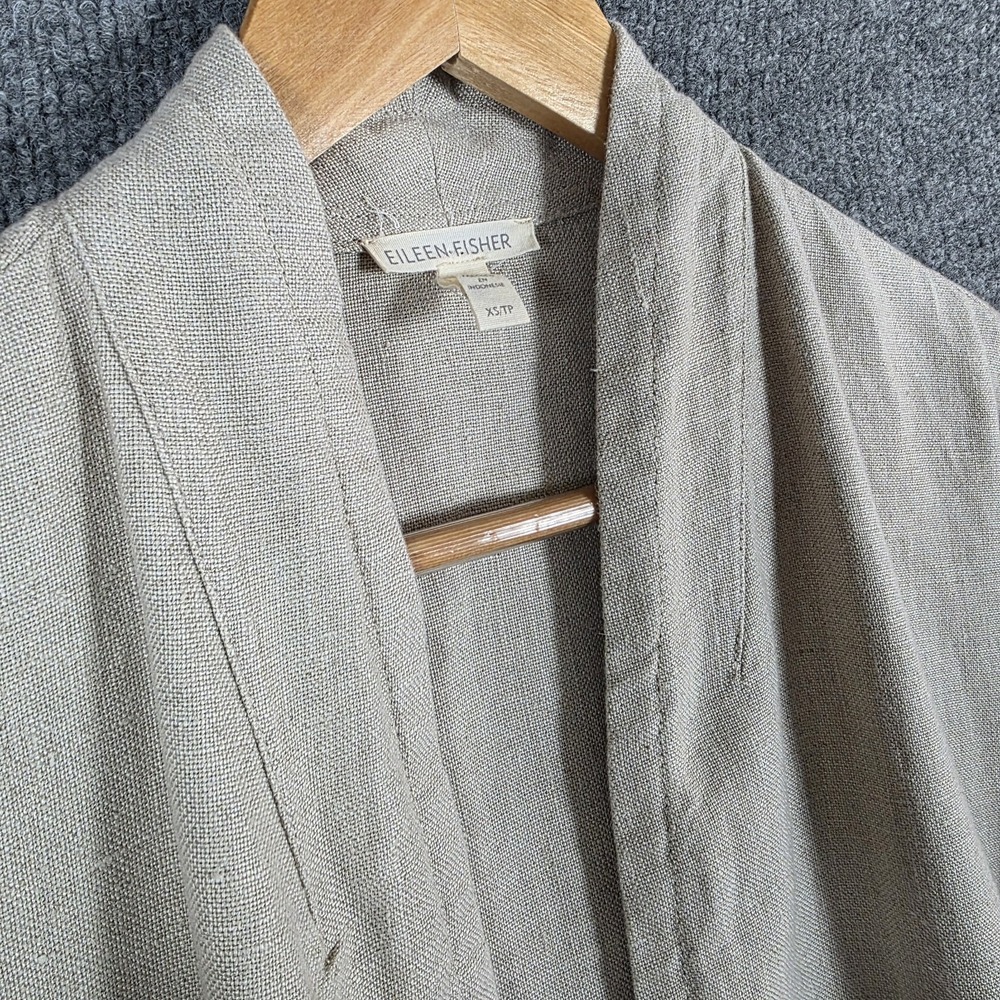 Eileen Fisher Organic Linen Top  XS Beige Kimono Open Front Cardigan Lagenlook - Picture 4 of 8